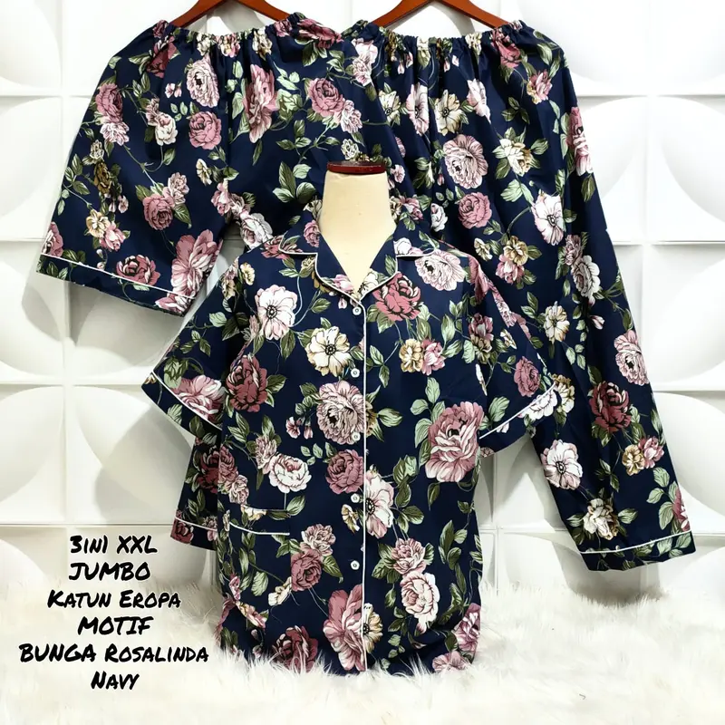 piyama wanita 3in1 motif bunga edition 0
