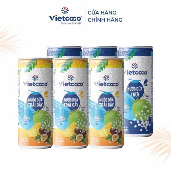 Combo 6 lon nước dừa tươi Vietcoco 240ml có cơm mix 2 vị