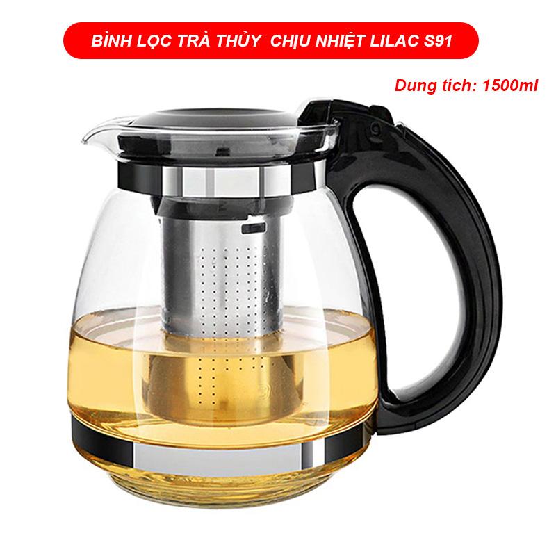   Giá Hủy Diệt  Bình pha trà Ấm trà thủy tinh Lilac S91 - Bình lọc trà thuỷ tinh chịu nhiệt có lõi lọc Inox 304; Dung tích 1500ml 