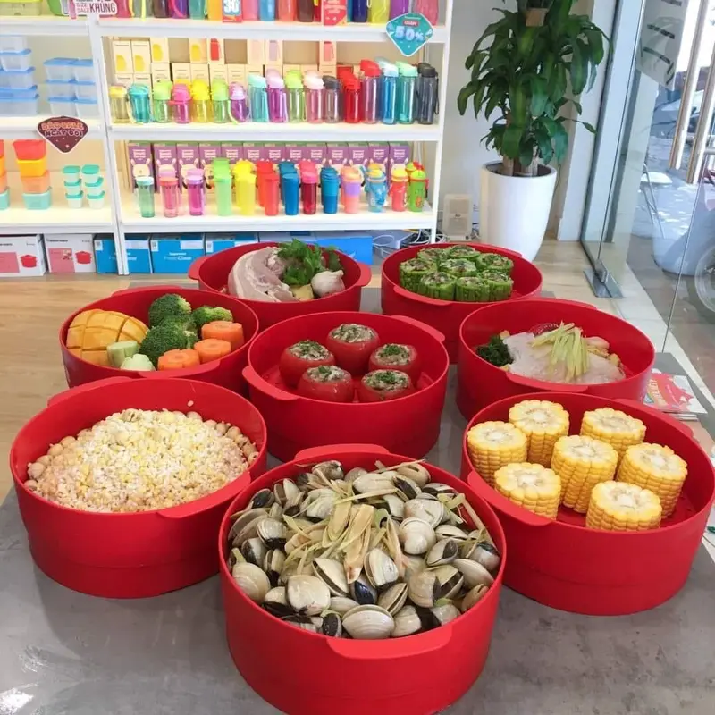 Xửng Hấp Tupperware Steam It 2 Tầng Màu Đỏ Thiết Kế Khít Chặt Khép Kín Tăng Áp Suất Hấp Chín Nhanh Dễ Dàng, lẻ 1 tầng xửng, lẻ nắp xửng 1