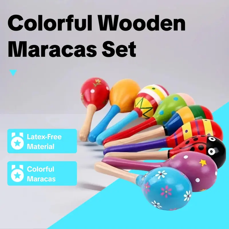 Random Color Wooden Maracas, 2 Counts/set Handheld Colorful Maracas Toy, Musical Instrument Toy, Early Educational Toy for Kids, Toys for Christmas, Girls Birthday Gift, Kids Toys, Valentine's Day Gift, Toys 2