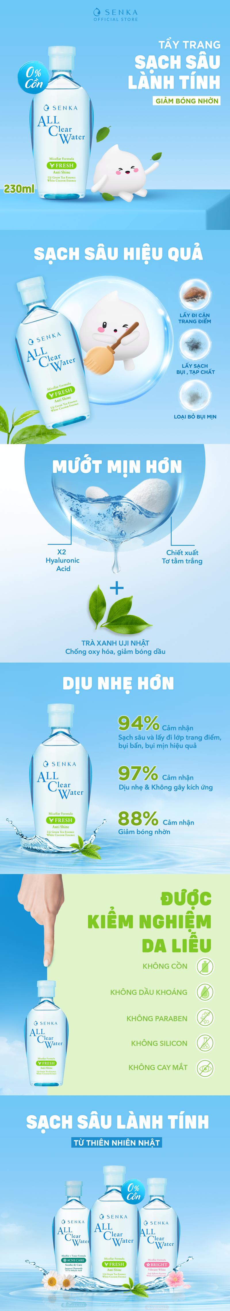 Product Introduction of [Livestream] Bộ đôi nước tẩy trang micellar giảm bóng nhờn SENKA A.L.L CLEAR WATER FRESH 230MLX2 1