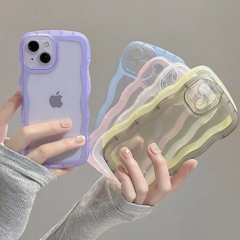 for iPhone 14 13 12 11 Pro Max Mini XS SE 3 7 8 Plus Case Cute Transparent Curly Wave Hybrid Shockproof Bumper Cover Soft Fundas