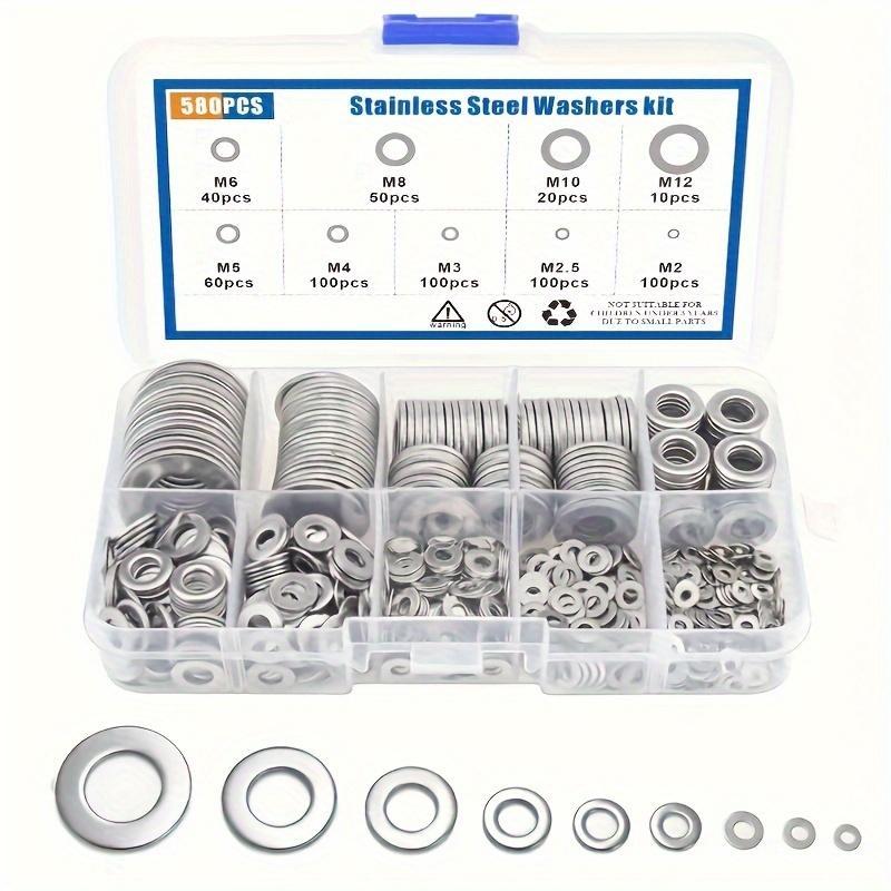 Product Introduction of Stainless Steel Washer Set, 580pcs/set Mixed Size Flat Washer Assortment Kit, Car Thread Repair Kit, Multipurpose Car Repair Tool 6