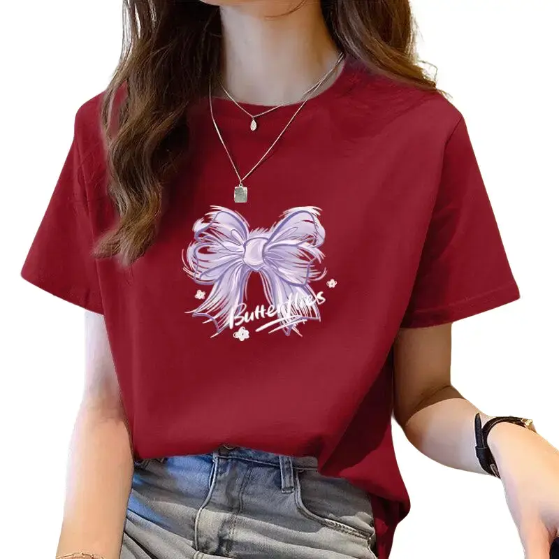 t shirt for women new year tshirt women clothes summer short sleeve women t shirt white Round Neck Loose korean top Fashion women Collar Fabric Comfort Womenswear
