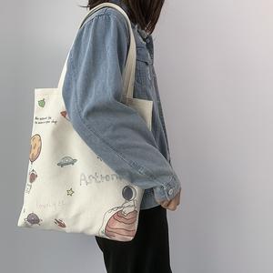 New Nordic-Korean-Japanese Style Women's Canvas Tote Bag - College Student Book Bag, Anime-Themed Gift, Fashionable & Versatile