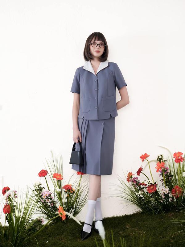 Set Áo Và Chân Váy Nữ Chất Liệu Twill Cotton Retro Grey A:mozy (Có Tách Set) 4