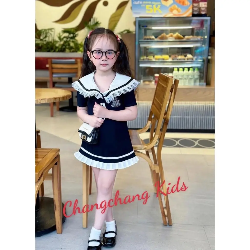 ￼Đầm phối ren dập li phong cách Hàn Quốc CHANGCHANGKIDS cho mẹ và bé size lớn bé size 3,4,5,6,7,8,9,10,12,13,14,15 tuổi