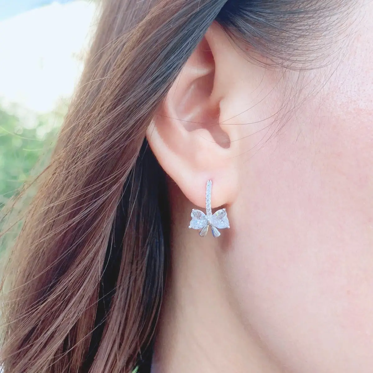 Bông tai nơ đính đá ôm tai sang trọng bta HMJ Women Nữ Hoa Tai Khuyên Tai Women Nữ