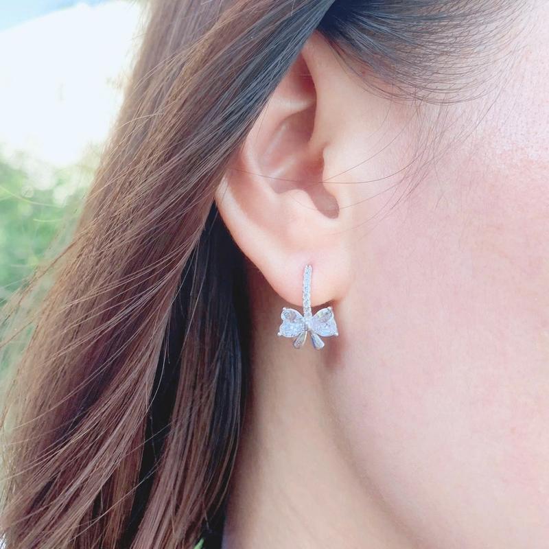 Bông tai nơ đính đá ôm tai sang trọng bta HMJ Women Nữ Hoa Tai Khuyên Tai Women Nữ 0
