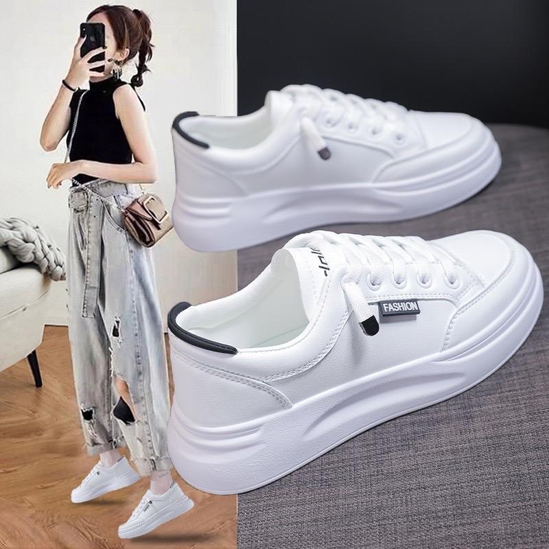 Giày thể thao nữ độn đế tôn dáng mũi tròn êm mềm Sneaker Shoes Cổ Cao Jean