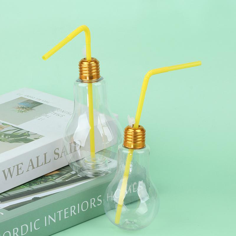 Product Introduction of 1Pc 200to500ml Creative Clear Artificial Fake Light Bulb Shaped Bottle Can Emit Light Drink Cup Juice Bottle Party Decor 25