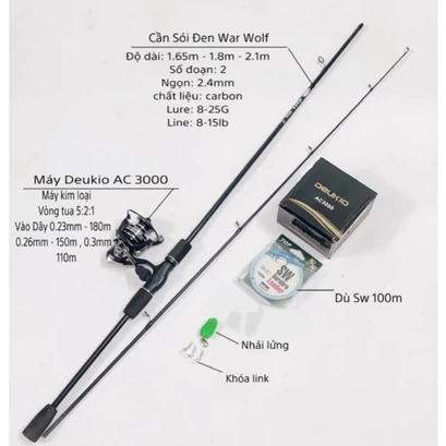 Bộ Combo Cần Câu Lure Sói Đen tặng kèm máy câu và phụ kiện câu lure
