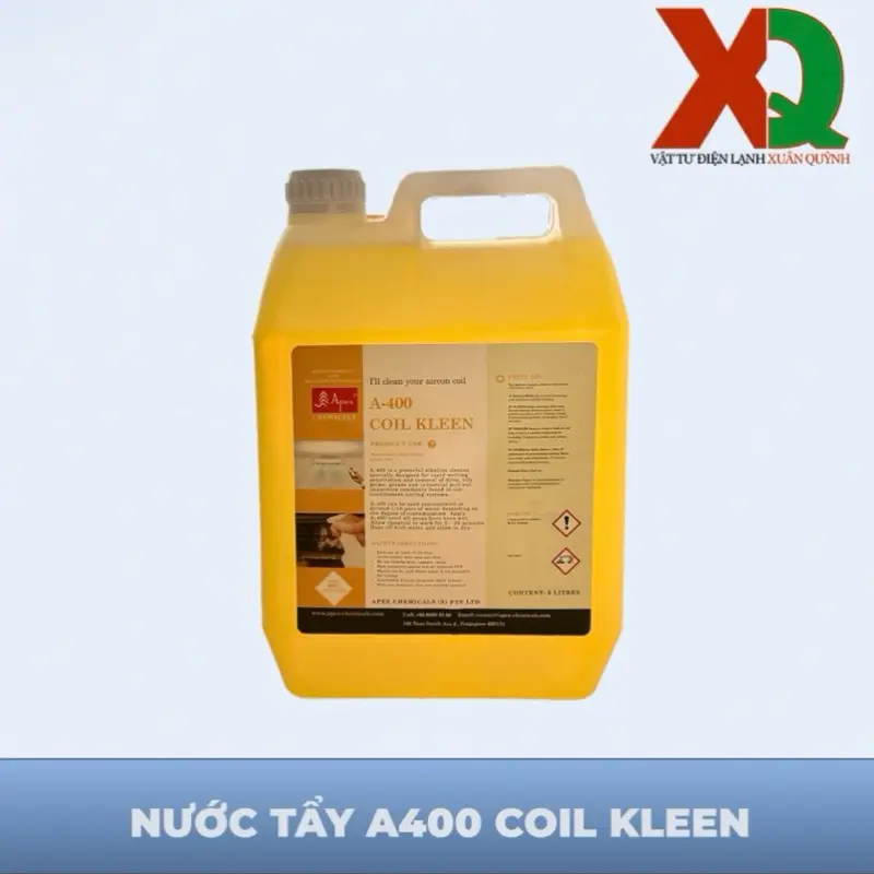 Nước làm sạch, Nước Tẩy Dàn Lạnh A400 (Coil Kleen) - Chất Tẩy Rửa Đa Năng Can 5 Lít, Dung dịch tẩy rửa ngoài két, Can nước rửa chất tẩy COIL KLEEN A400 5 lít rửa vệ sinh hệ thống máy điều hòa không khí, dàn lạnh, dàn nóng điều hòa