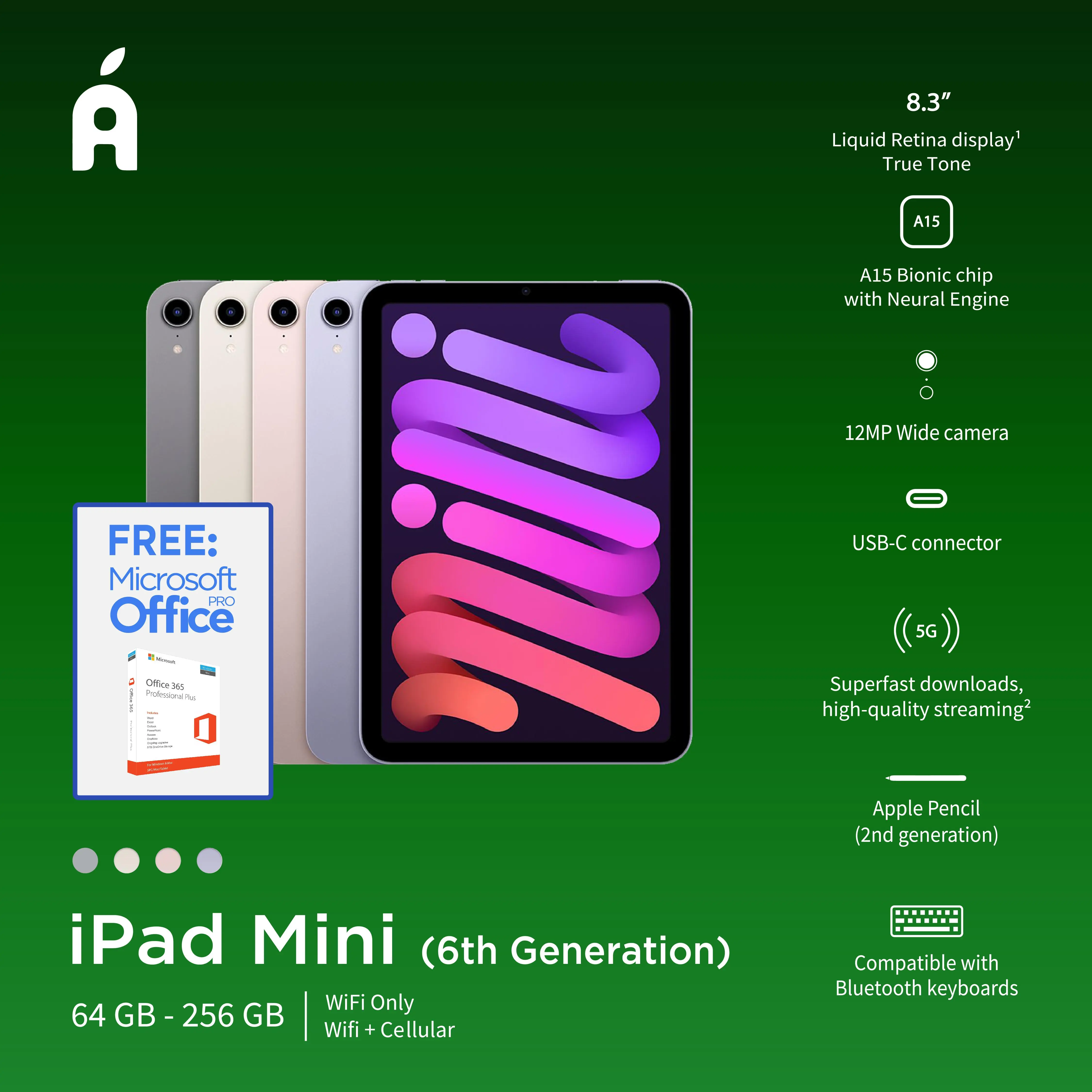 (EXCLUSIVE KOHCUN) Tablet INTER Apple iPad Mini 6 2021 8.3-inch 64GB 256GB Space Gray Pink Purple Starlight
