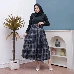 Rok Midi Flanel Kotak Wanita Korean Style