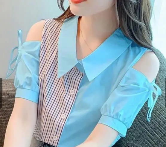 Aó sơ mi hở vai ,áo sơ mi lụa công sở cộc tay cổ đức nhiều màu kiểu dáng vải mềm, min 4