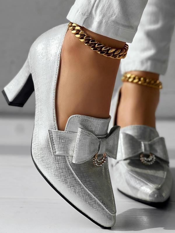 Women's Rhinestone Decorated Bowknot Design High Heel Shoes, Elegant Pointed Toe Loafer Pumps for Party, Daily Clothing Decor for Women & Girls 1