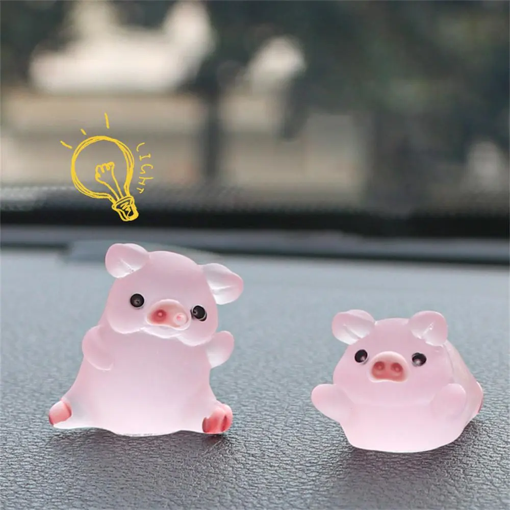 1PC Luminous Resin Pig Car Dashboard Ornament Home Garden Decoration Cartoon Cute Toys Dolls Figures Car Ornaments Gifts
