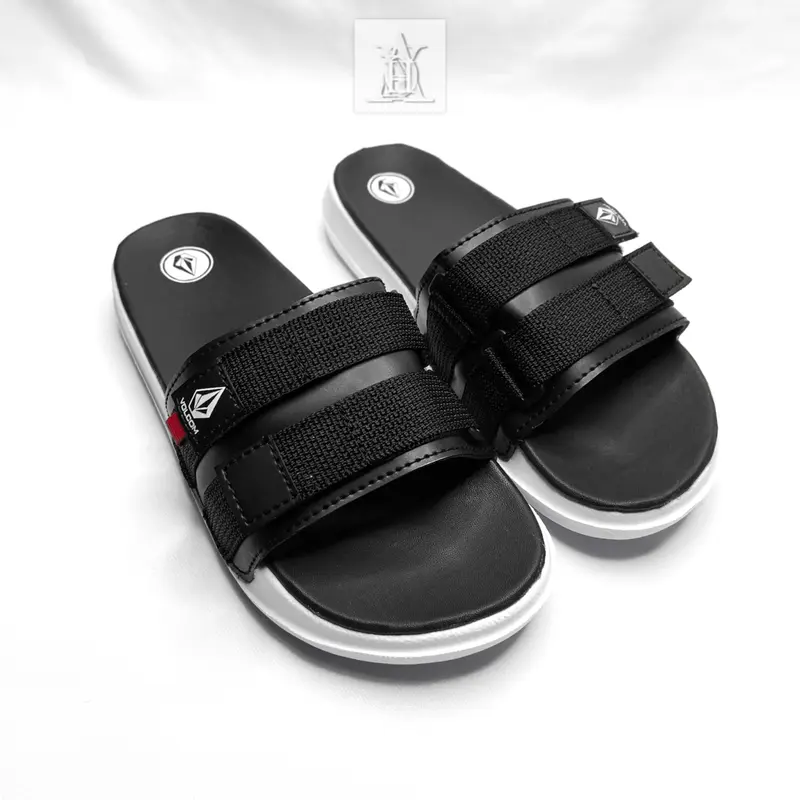 Sandal Slop Volcom Strap Webbing Anti Slip Slippers Sendal Selop Black Pria Karet Shoes Hitam elegant size 39 4