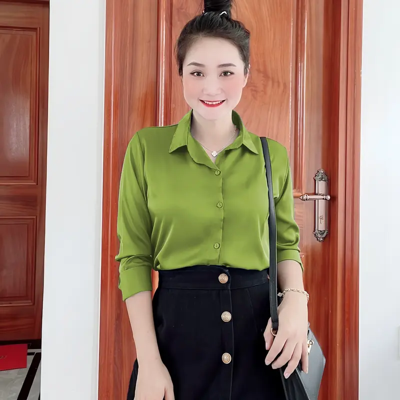 Áo sơ mi nữ lụa basic công sở tay dài, áo sơ mi nữ đẹp 4