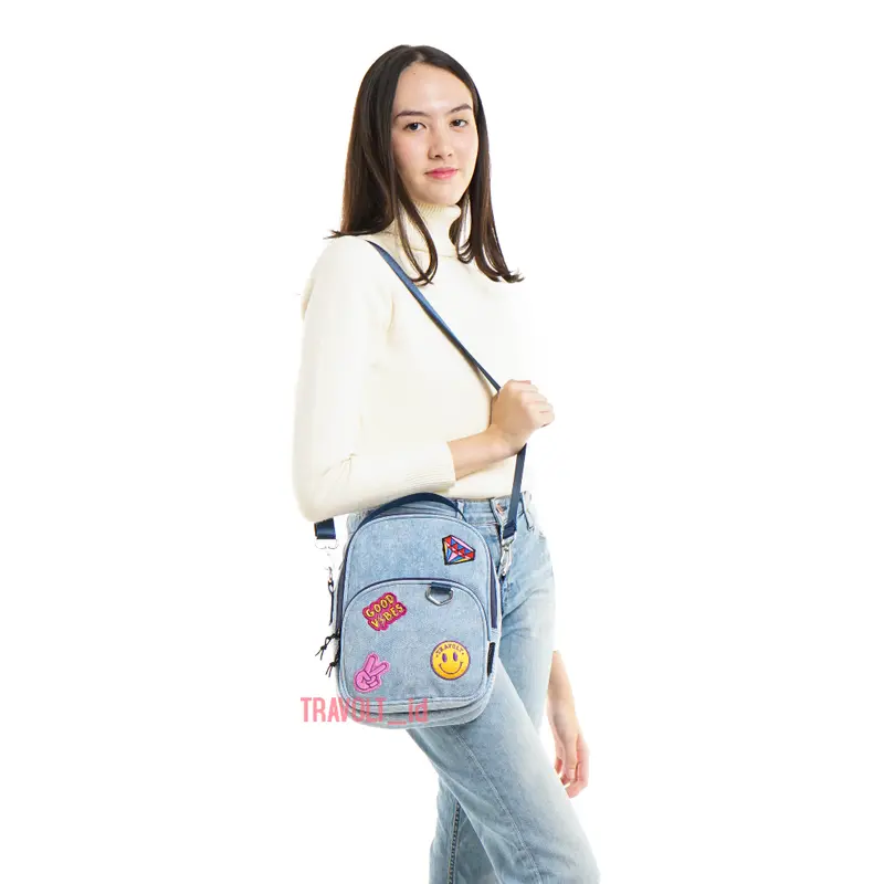 Denim Patch Sling Bag 3in1 - Travolt - Tas Ransel selempang Jeans - Tas Denim - Tas Konser KPOP - Denim - Jeans - Dae tas  remaja 3