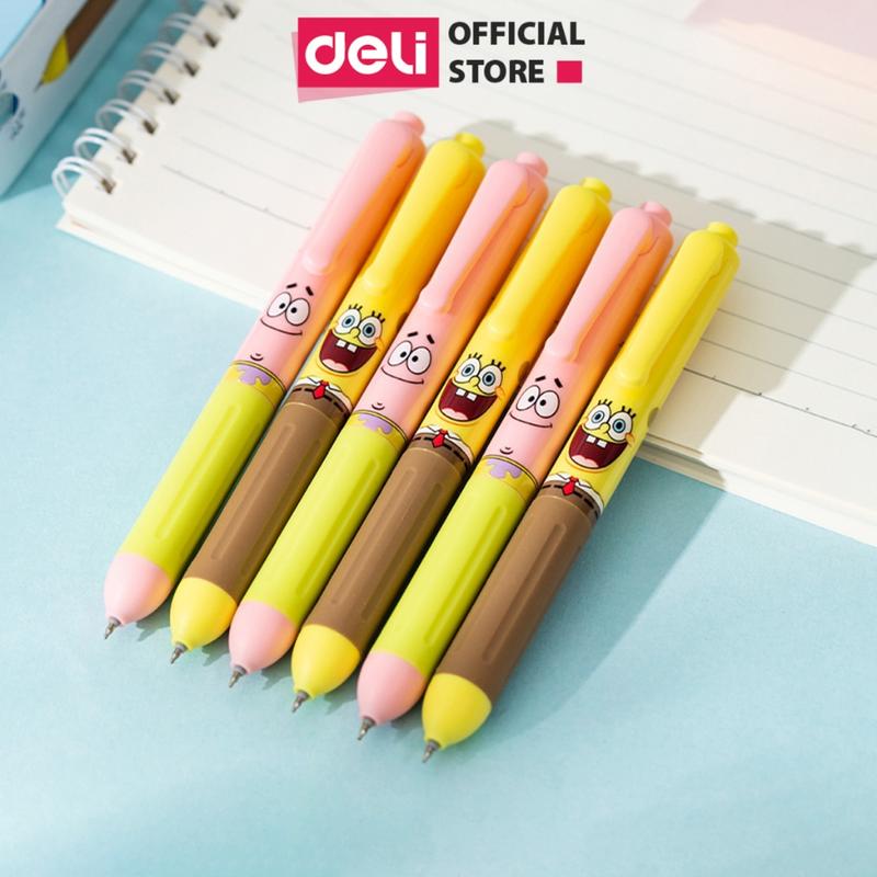 Bút gel béo SpongeBob chính hãng Deli - Mực gel ngòi 0.5mm, Màu Xanh/Đen, Thiết Kế Cute Dễ Thương - EG92 Viết trơn tru