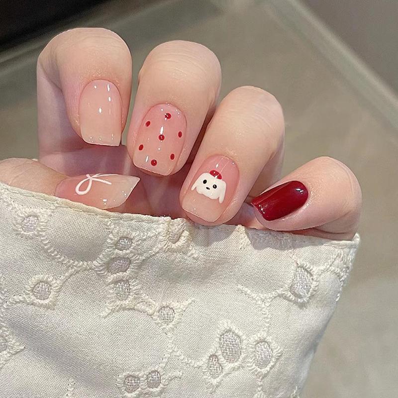 Miếng Dán Móng Tay Giả, Màu Hồng Ngọt Ngào, Hình Nơ, Có Thể Tháo Rời Và Đeo Được, Thích Hợp Cho Móng Tay, Miếng Dán Móng Tay Giả 3