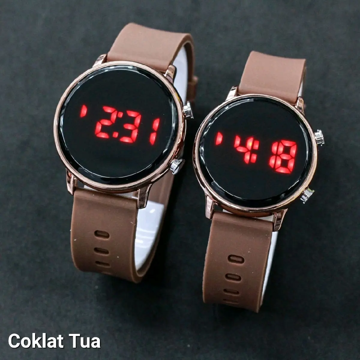 Jam Tangan Couple LED Digital Wanita Pria JSS 3415 Tali Rubber Warna / Jam Tangan Wanita Pria LED Digital Kekinian Bulat Digital