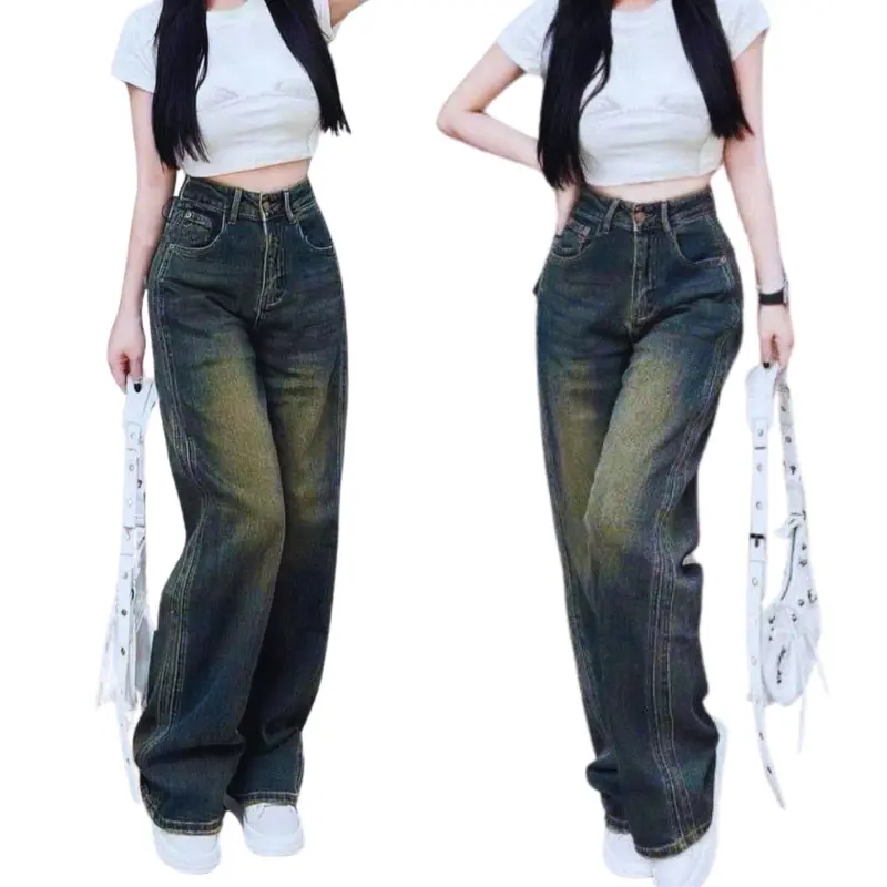 Quần baggy jean nữ đẹp phom suông rộng chất vải demi cao cấp mềm mại không co giãn - 1235 0