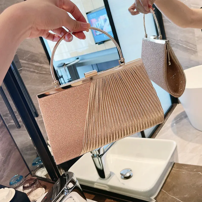 Túi ví cầm tay dự tiệc vàng kem có dây đeo tặng kèm VDT07 Bag Nữ