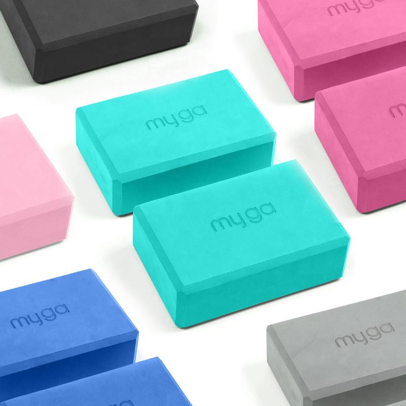 Myga Yoga Blocks - Pair of High Density Foam Bricks for Yoga, Pilates and Fitness to Support and Deepen Poses - Non Slip and Lightweight for Home, Gym & Studio - Choice of Colour 1