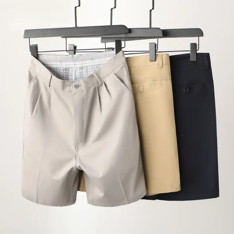 Size 29-42 Men Shorts Cotton Bermuda Knee Length Summer Casual Korean Slim Straight Breathable Comfortable Business Work Father Outfit Black Grey Khaki Beige Blue