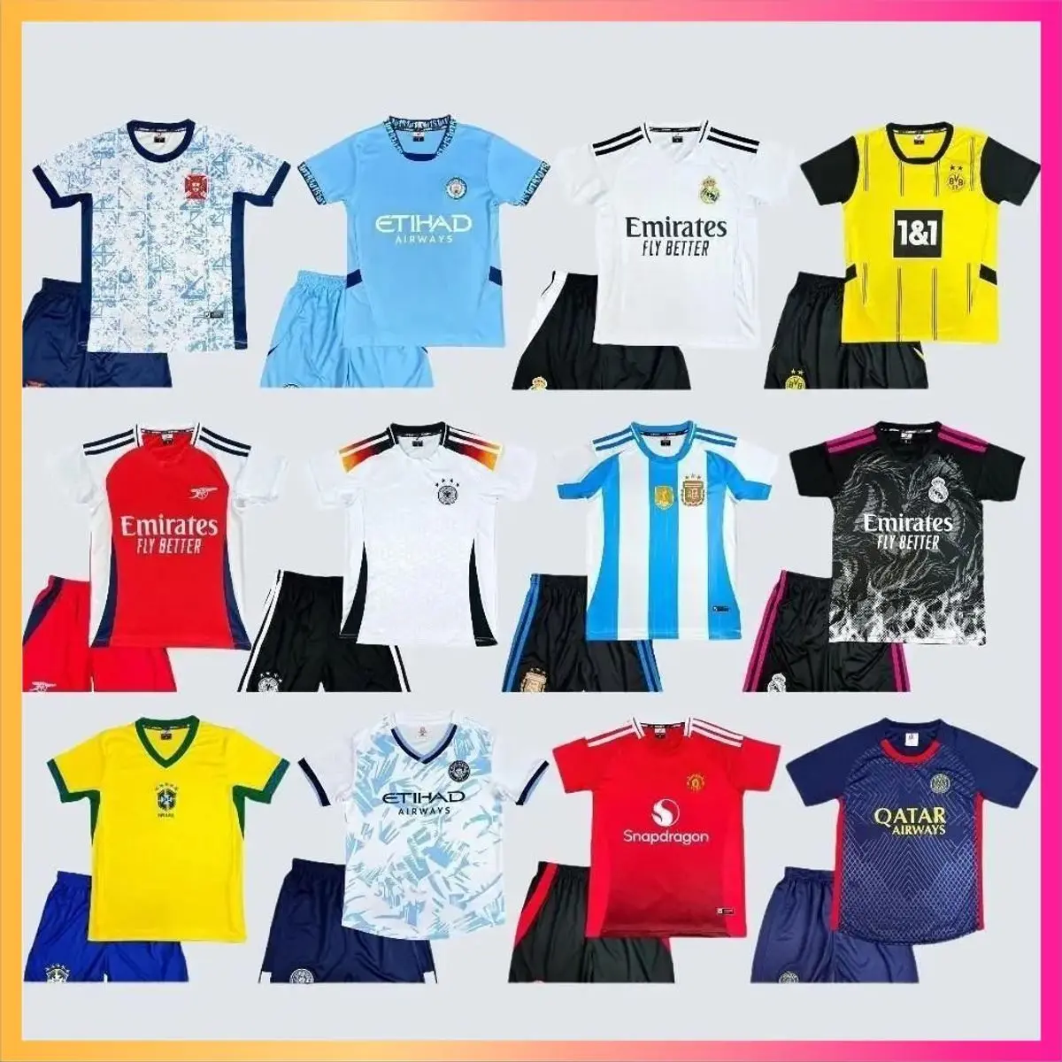Free in - Bộ Quần Áo Bóng Đá Trẻ Em MU, REAL, BARCA, MC, ARGHENTINA, mùa 2023 - 2024 vải thun lạnh thể thao, bền, đẹp, có in ấn. TOP, SPORT