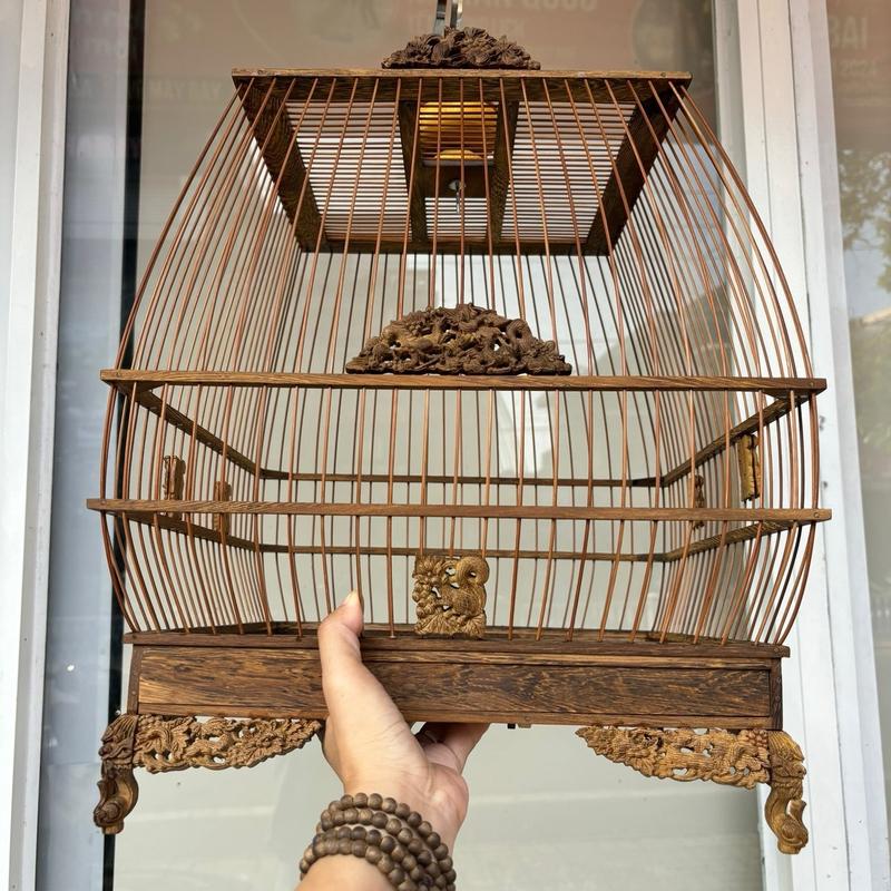 Lồng chim Đô La Huế : Sing chạm tự ráp, full phụ kiện. Size 37x42cm