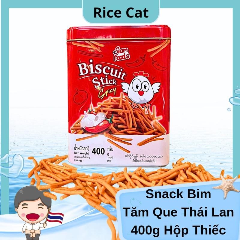 Snack Bánh Que Thái Lan Hộp Thiếc 400g Bim Bim Que Cay Ăn Vặt