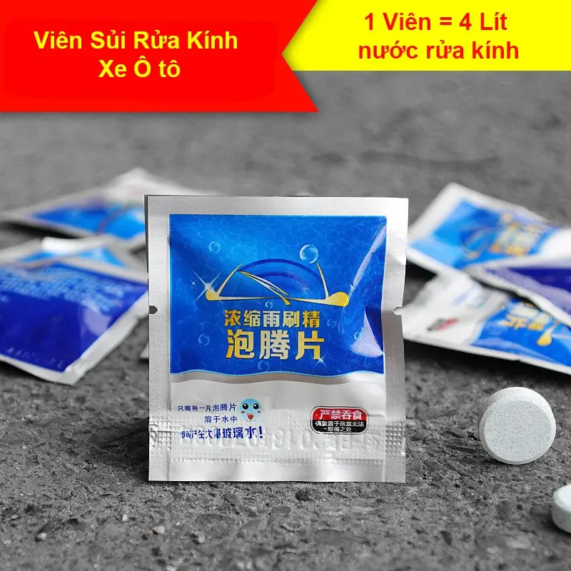 Viên sủi rửa bề mặt kính - Pha nước 4 lít nước rửa kính xe, chất tẩy rửa kính lái xe ô tô