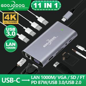 GOOJODOQ Multiple USB Hub 3.0 Port Type C Adaptor for Macbook Laptop PD Charger Audio VGA RJ45