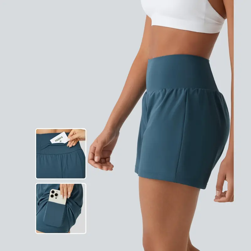 Halara Super High Waisted Back Pocket & Side Hidden Pocket 2-in-1 Yoga/Running/Cycling Shorts 5''-Longer Length, Stretchy Comfortable Fit for Gym and Casual Activities #DealDrops #Summer 0