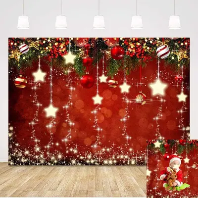 Christmas Backdrop 5ft x 5ft, Vinyl Photography Backdrop, Merry Christmas Garland Holiday Backdrop, online party backdrop 