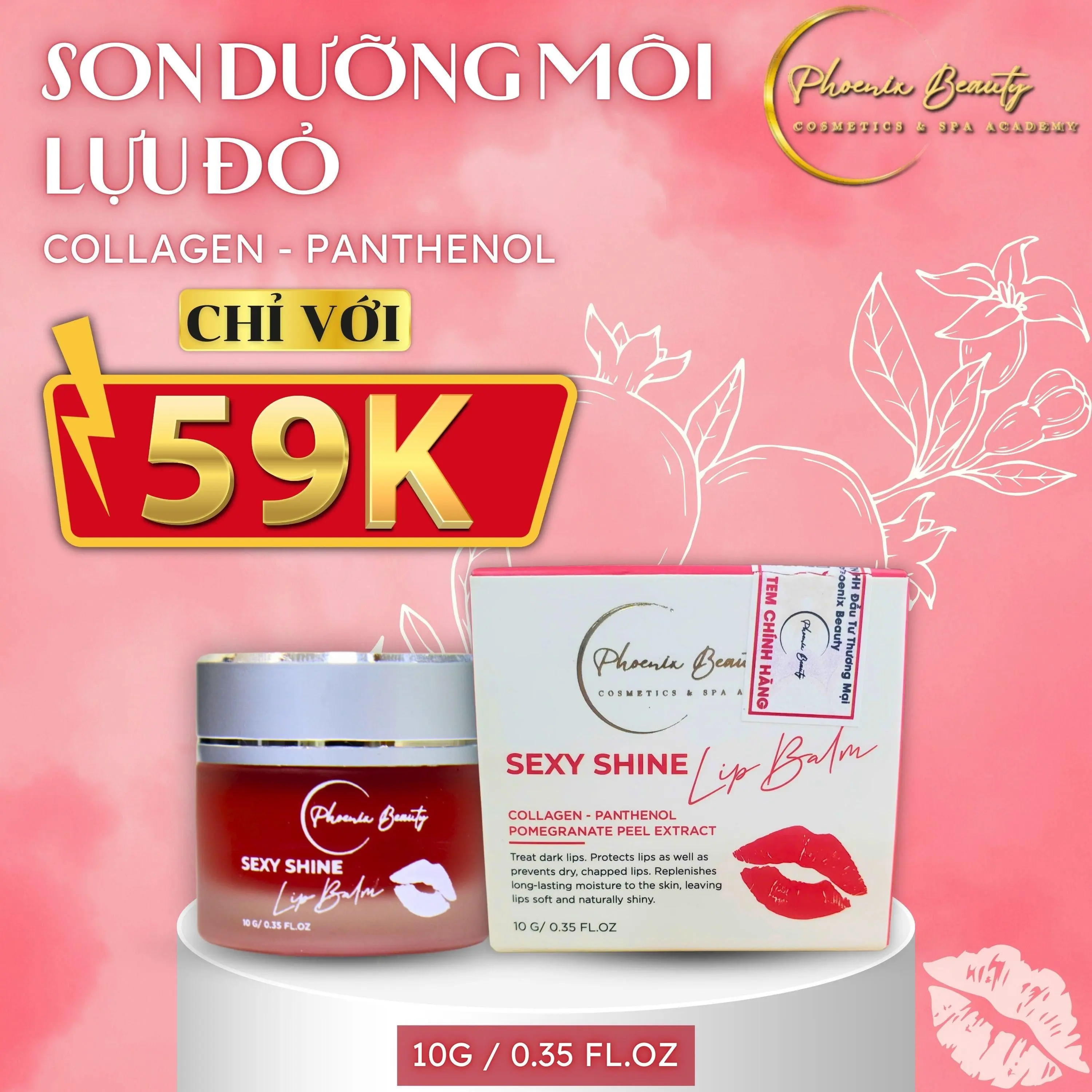 Son dưỡng môi Collagen Lựu Đỏ Phoenix Beauty - Nụ hôn ngọt ngào cho đôi môi mềm mại, căng mọng Skincare