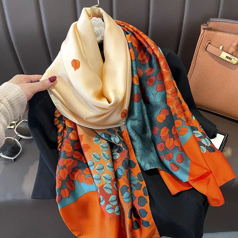 Khăn Choàng Lụa In Hình Tranh Sơn Dầu Phong Cách Hàn Quốc Women Quàng Cổ Choàng Cổ