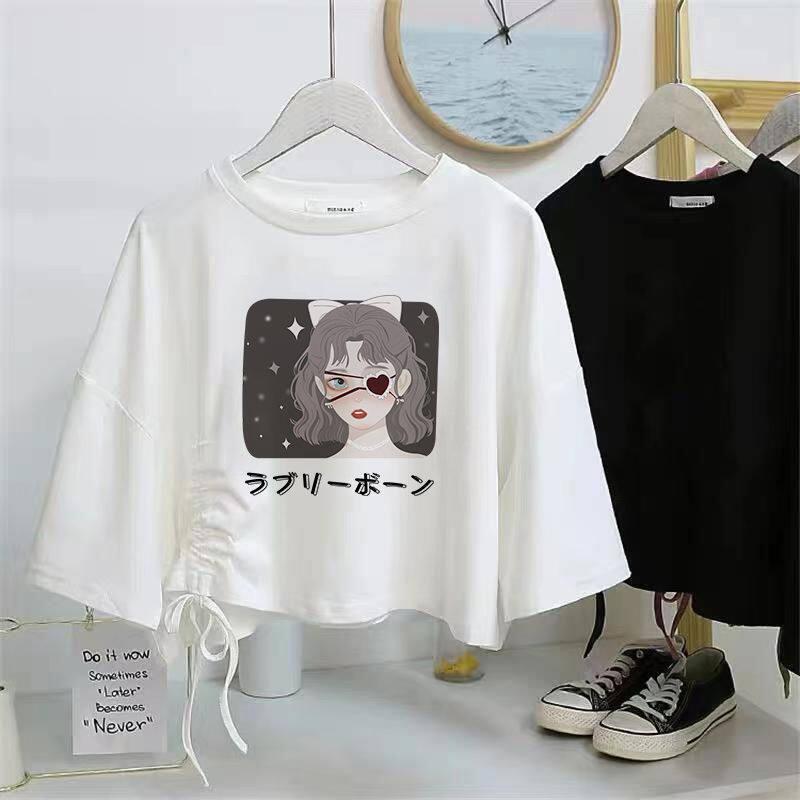 Product Introduction of Áo Thun Dây Rút ngắn tay, dành cho nữ, Cạp Cao, Cropped Xén, Dáng Rộng Vừa Vặn, Áo Crop Top 17