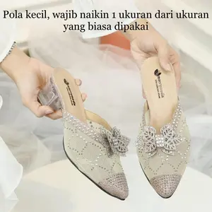 Herdian Rtwo 19 Sandal Mules Heels Pesta Wanita Hak Kaca 5 cm shoes Karet