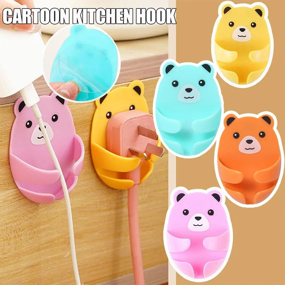 Bear Plug Hook Seamlessly Sticks Power Plug Socket Multi-function Punching Without Hook V8D9