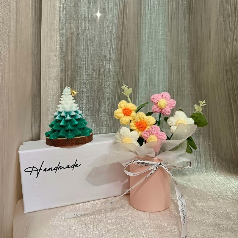 Handmade Knitted Flower Bouquet, 1 Count Roses & Daisies Artificial Flower Bouquet, Creative Gift for Parents, Lovers, Friends, Teachers, Decor 6