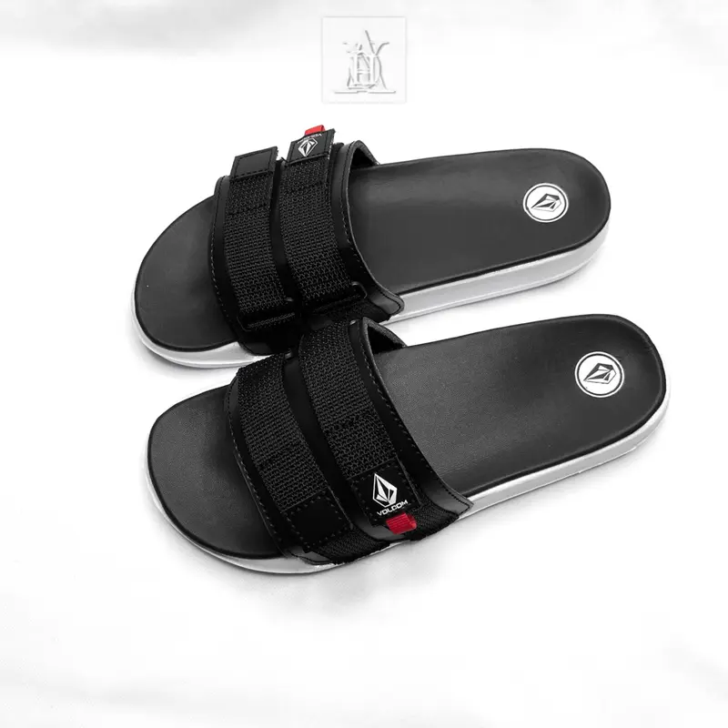 Sandal Slop Volcom Strap Webbing Anti Slip Slippers Sendal Selop Black Pria Karet Shoes Hitam elegant size 39 2