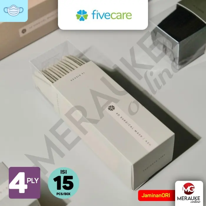 Masker FIVECARE 4D Earloop Surgical 4 Ply The Basic Series Box isi 15s 1