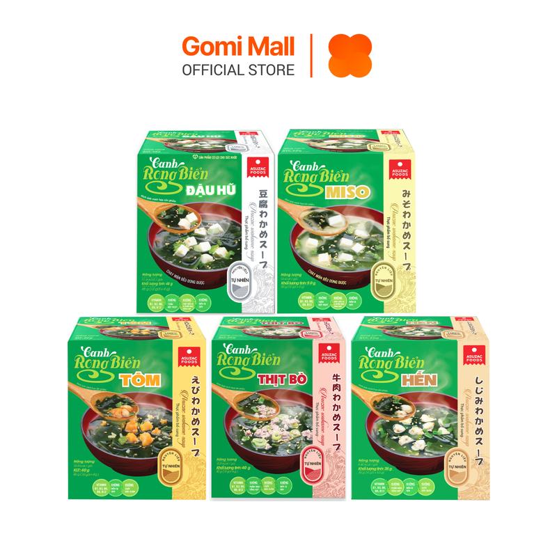 [TẶNG QUÀ 150K] Combo 5 Hộp Canh Rong Biển Asuzac Đậu Hũ, Thịt Bò, Tôm, Miso, Hến Bổ Dưỡng Gomi Mall