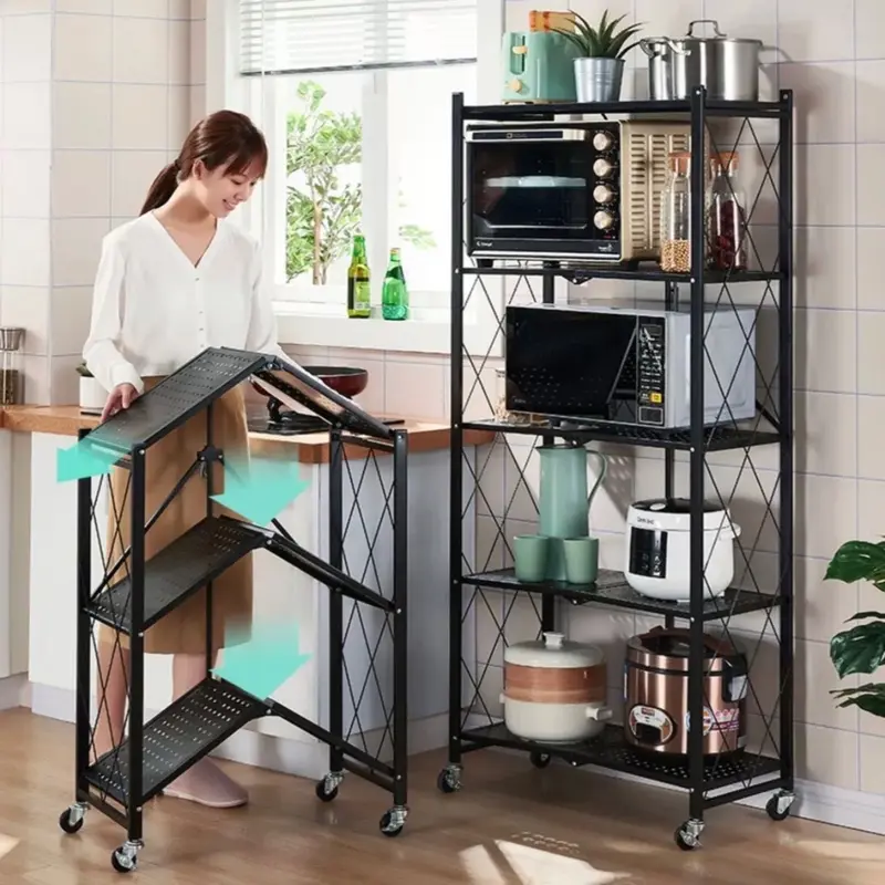 Kệ Sắt_Kệ Để Đồ Đa Năng Gấp Gọn Có Bánh Xe 3/4/5 Tầng Tiện Ích Kitchen sắt go 5